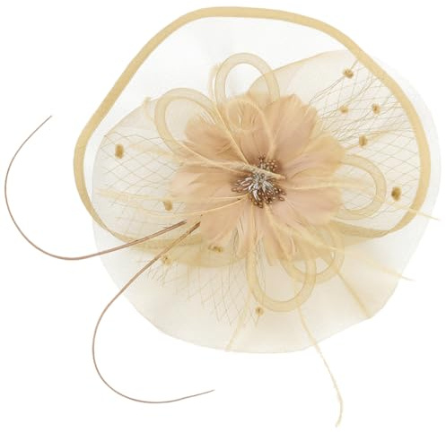 Veemoon Fascinator-Stirnband Für Damen Blumen-Netz-Kopfbedeckung Fascinator-Haarspange Für Hochzeitsbankette Teeparty Haar-Accessoires – Golden