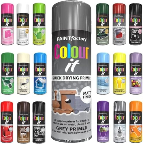 Spray Paint Primer matt Grey Finish Aerosol 250ml can - Quick Dry, All Purpose Spray Paint for Interior and Exterior Ideal for Wood, Metal, Plastic, Indoor & Outdoor Use