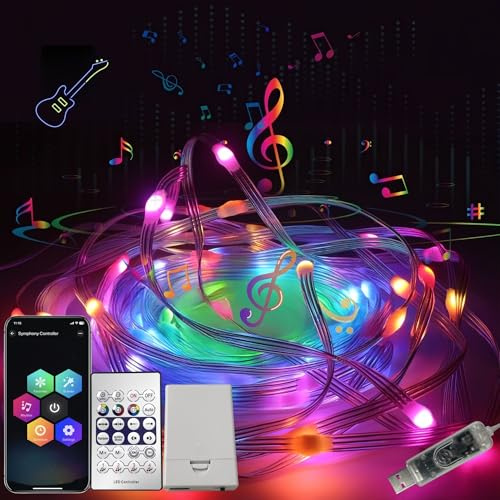 5 m de guirlande lumineuse LED RGB pour l'intérieur et l'extérieur, fonctionnement par USB, application et télécommande, synchronisation musicale, minuterie, étanche IP65 – pour Noël, fête, mariage