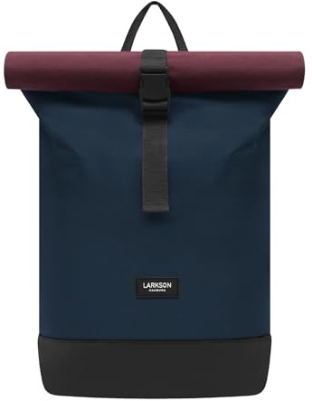 LARKSON Sac à Dos Femmes & Hommes Bleu Rouge - Janne Small - Petit Sac à Dos Rolltop avec Compartiment pour Ordinateur Portable - Pour Université Travail Voyages & Vélo - Hydrofuge