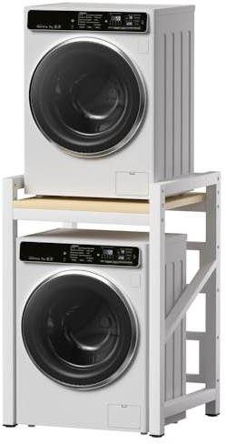 Adjustable Washer Dryer Stacking RackSpaceSaving Laundry Storage with Shelves 300 KG Capacity Height Adjustable Ideal for Home Organization & Maximizing Laundry Room Space