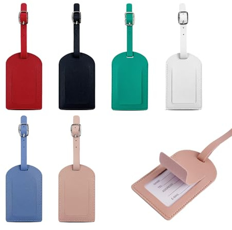 6 Stycken Bagagelappar, bagagetaggar för resväskor, PU-Material, Portabel och Återanvändbar, Vattentät och Färgglad med Namn/Adress/Telefonnummer, För Resväskor, Väskor, Ryggsäckar(11x7cm, 6 Färger)