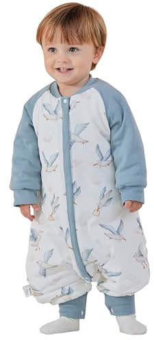 Chilsuessy Baby Winter Schlafsack 3.5 Tog Babyschlafsack mit Füssen Strampler Winterschlafsack mit abnehmbar Ärmel Schlafanzug Kinder Schlafsack, 3.5 Tog/Möwen, L/Baby Höhe 95-105cm