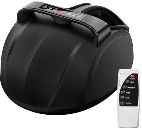 Elektrisk fotmassagemaskin med värme, Shiatsu-uppvärmd fotmassage med fjärrkontroll, 5 justerbara massagelägen, främjar blodcirkulationen i fötterna, for lindring av smärta och stress(Black)