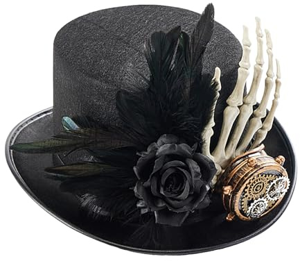 Djowyh steampunk hatt, kurios huvudbonader, skeletthand steampunk cylinderhatt damer halloween kostym cosplay fest tillbehör