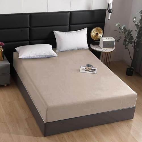 BESCH Sábanas Bajeras Térmica Terciopelo Ajustable de 180x200+25cm - Bajera Pólar Felpa, Súper Suave y Acogedora (Marrón Claro, Cama Matrimonio de 180)