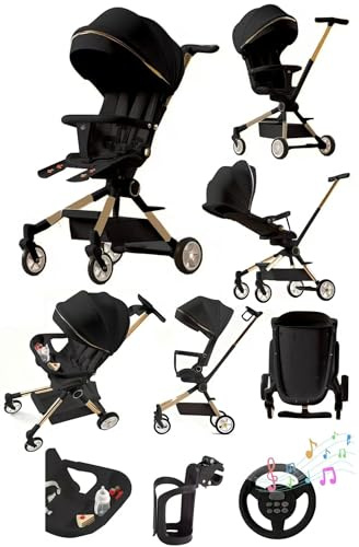 Rexhan 2 in 1 Baby Stroller, Foldable Pram, Feeding Chair, Baby Buggy, Reversible Pushchair, All in One Stroller, Newborn, Toddlers, Aluminium Frame, Shock Absorbers, Lightweight, Music, Footrest