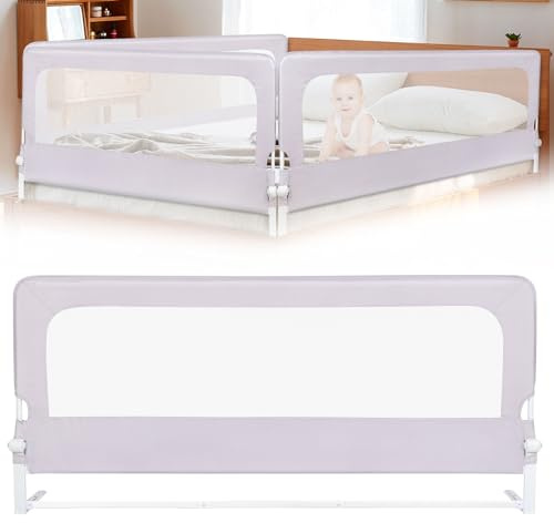 Bettgitter, Bettschutzgitter ​für Kinder ab 0-10 Jahren, einziehbare Kinderbettgitter Babybettgitter,passend für Kinderbetten, Elternbetten und Alle Massivholzbetten-Schwarz –Grau – 180 x 70 x 26 cm