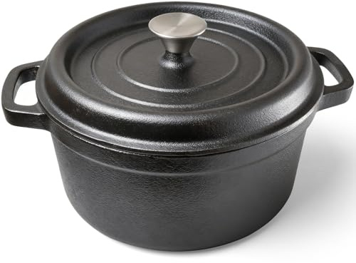 HOUSLUX Gusseisen Topf 26CM 5.1L Bräter Schmortopf mit Deckel Schmortopf mit Deckel Induktion für Küche Backen Schmoren (26CM)