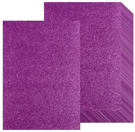 Glitzerpapier zum Basteln, 20 Blatt Lila Bastelpapier A4 250g/m², Moosgummi Glitzer Buntpapier & Fotokarton, Buntes Glitter Papier für DIY Grußkarten Scrapbooking