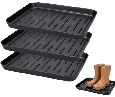 Schuhabtropfschale aus Kunststoff, rutschfest & leicht zu reinigen – Schuhablage für 3 Paar Schuhe, Schuhwanne mit Rand, Abtropfschale für Schuhe, platzsparend – Maße 35x27x2,5 cm, schwarz