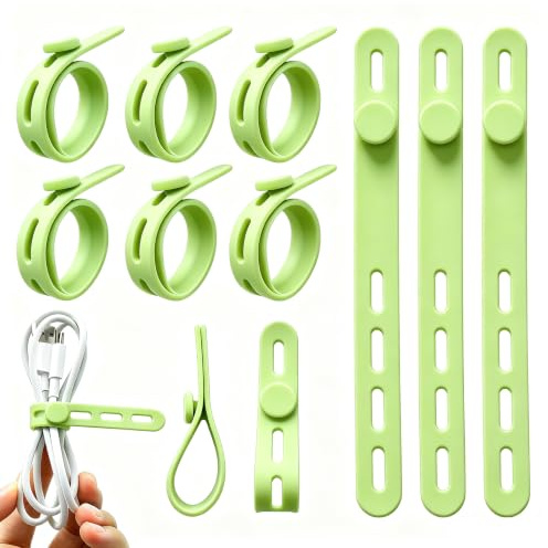12 Bridas de Silicona Reutilizables, Ajustables, Autoblocantes, Verde