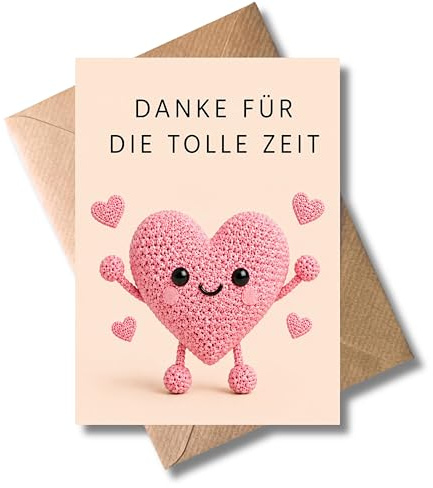 WBdesignz süße Abschiedkarte mit Umschlag - Danke für die tolle Zeit - Süßes Herz Motiv - Dankeskarte, Danke sagen Abschied - Karte Kollegen Freunde - Umzug Jobwechsel Neuanfang, neue Wege (DIN A6)