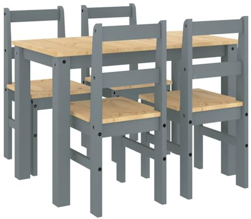 Plumbpyr Set da pranzo Panama in legno massiccio di pino grigio, con 4 sedie, 117 x 60 x 75 cm, robusto gruppo da pranzo per soggiorno, piccolo set da pranzo con tavolo stabile e finitura facile da