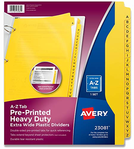 AVERY Industrielle Trennblätter aus robustem Kunststoff, 26 A-Z Tabs, gelb (23081)