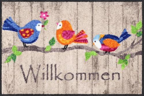 Salonloewe Fussmatte Birds Wood I Schmutzfangmatte & Fußabtreter für Innen 50 x 75 cm