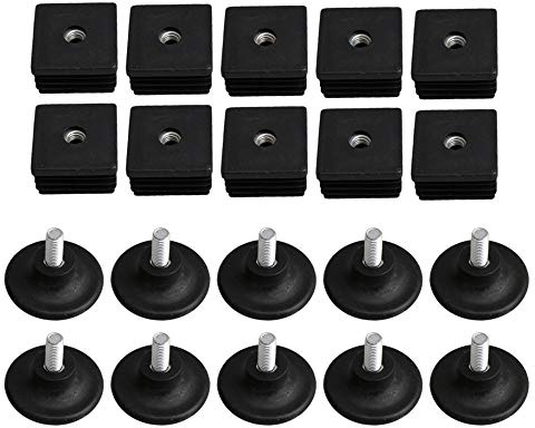 BQLZR 40 mm x 40 mm M8-Gewinde, schwarz, Kunststoff, Möbelbeinstopfen, Blindstopfen, Einsteckstopfen mit Einstellgewinde, Füße für Vierkantrohr, Packung mit 10 Stück