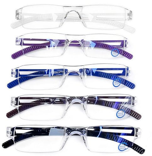 AQWANO Rimless Reading Glasses for Women Men, Clear Frame Readers Computer Blue Light Blocking Anti Glare Filter Lightweight,2.0