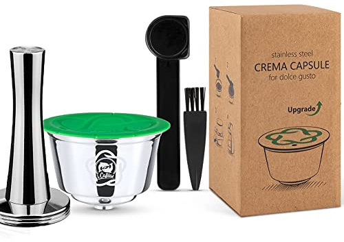 i Cafilas Tamper à café pour Dolce Gusto inox + Capsules de Café Réutilisables Compatibles avec Nescfe machine à café + Cuillère + Brosse (Capsule+Coffee Tamper)