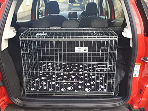 Pet World Medium 34 Sloped Car Dog Crate – Compatible with Ford Ecosport – UK Designed, Steel Travel Cage – Emergency Escape Hatch – Folds Flat – Free Comfort Mat – Easy Assembly
