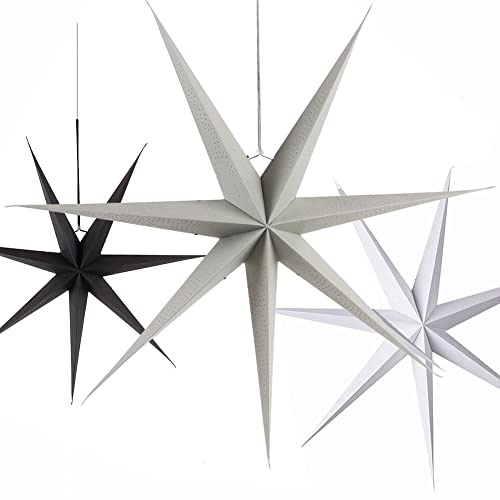 SUNBEAUTY Papier Sterne Schwarz & Grau & Weiß 60cm Groß Laterne Weihnachtsstern Papiersterne Weihnachtsdeko Papiersterne zum Aufhängen für Weihnachtsdeko Hochzeit Geburtstag Tischdeko