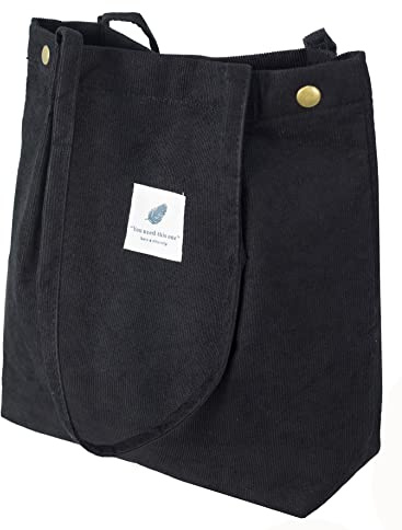 VOKUVIKU Borsa a Tracolla in Velluto a Coste Borsa di Stoffa Donna Borsa Shopping Borse Casual Retrò Borse a Spalla da Donna Borsa Grande Capacità, Nero