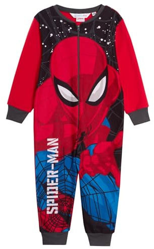 Marvel The Official Spiderman Onesie for Boys Fleece All in One Kids Pajamas Pjs Zipped Loungewear