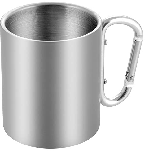 Thermobecher Edelstahl 280 ml mit Karabiner Trinkbecher Doppelwandig Isolierbecher Kaffee Thermo Tasse Edelstahlbecher