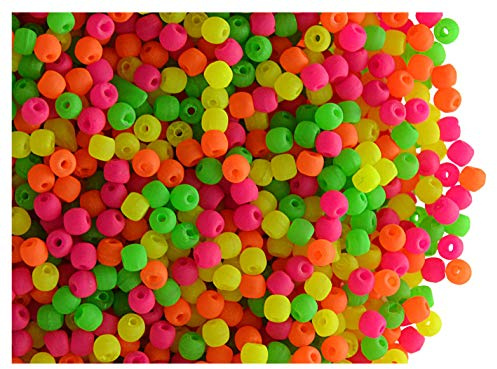 10g Tschechische Glasperlen Rund Gepresst, 2 mm, Estrela NEON (UV aktiv), Warmer Neon Mix