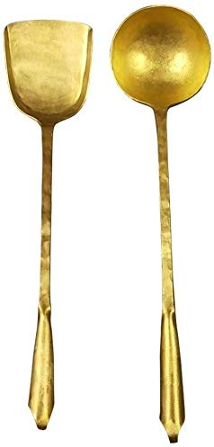 Cucchiaio Set Cucchiaio da Tavola per Ristorante di Casa, Mestolo di Rame Fatto A Mano di qualità E Set di Spatole per Wok Calibro Puro Rame Design retrò Utensili da Cucina Cucchiai