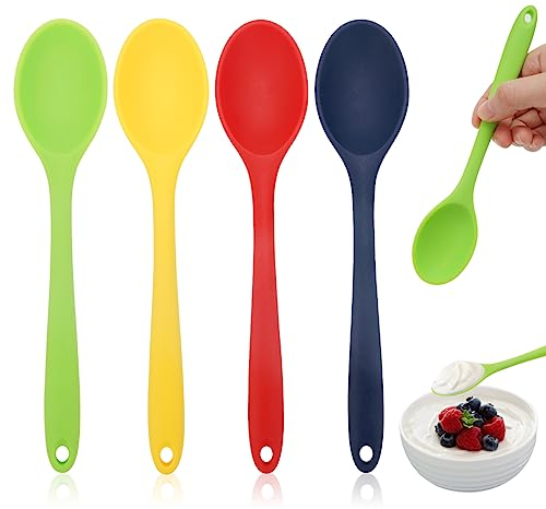 4 Pezzi Cucchiaio Silicone,Mestolo Cucina Silicone,Cucchiaio Plastica Resistente a 500°F,Mestolo Silicone Grande Mestolo Cucina,Mestoli Cucina Miscelazione Agitazione,Mestoli Silicone Cucina