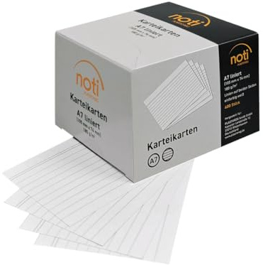 Schedari A7, 105 x 74 mm, a righe, bianco, 400 pezzi, in pratica scatola dispenser, per vocabolario, come carte di apprendimento, per ufficio e scuola, 180 g/m²