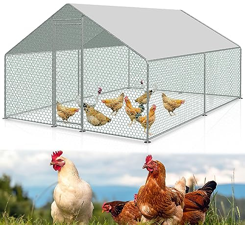 Gimisgu XXL Hühnerstall Freilaufgehege, 3x3x2m Verzinkter Stahl Geflügelstall mit Schloss und Wasserdichtes PE-Farbtuch, für Haustierkäfig Vogelkäfig Kleintiere Pflanzen