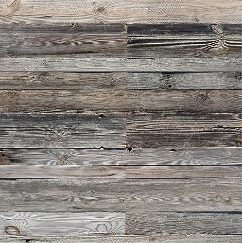 Holz Wandverkleidung Vario Grau, Vintage-Holz Altholz Bretter | Zum Kleben oder Schrauben, Einfache Montage, Wandpaneele Verblender Riemchen, 3D Deko