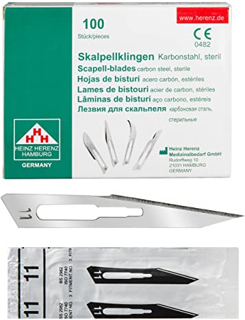 Shehadeh - 100 Stück sterile Skalpellklingen Figur 11 für Skalpellhalter Nr. 3 - Extrem scharf