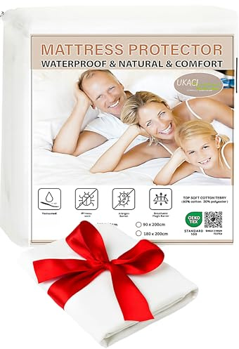 Ukaci 1 Protège-Matelas Imperméable, (90x190+25cm, Bambou+Éponge + TPU) Housse Matelas imperméable Protection Contre Les liquides Anti-A cariens Hypoallergénique,Drap-Housse imperméable