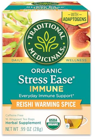 Traditional Medicinals Organico, antistress immune con adattogeni, spezie riscaldanti Reishi - Supporto immunitario con astragalo - Kosher, non OGM, senza caffeina, compostabile - 16 bustine di tè