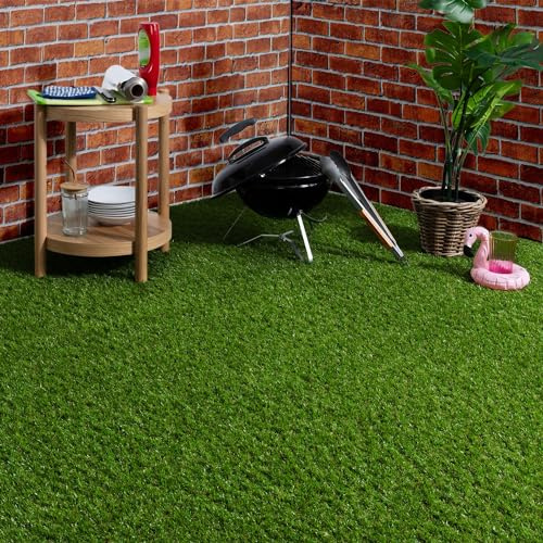 Steffensmeier Kunstrasen Perth | 15.000 Sonnenstunden | 32 mm | Meterware | wasserdurchlässig | Balkon, Terrasse, Garten | Grün, Größe: 100x500 cm