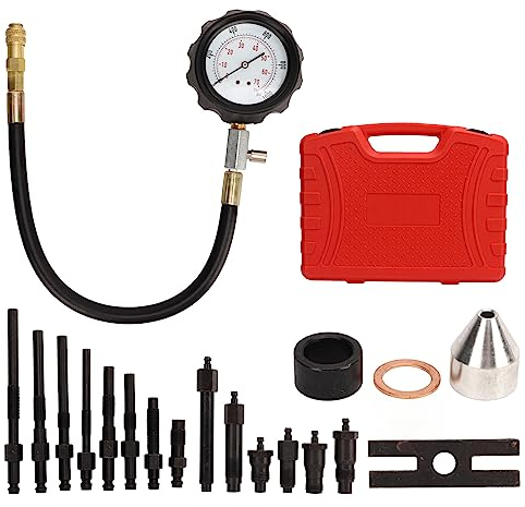Kit de probador de compresión de motor de 19 piezas, 9 bujías incandescentes, 4 adaptadores de inyector, medidor de presión de cilindro diésel, kit de medidor de compresor automotriz para coche camión