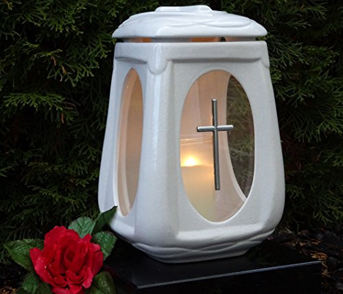 Grablaterne Grablampe Grablicht Weiss 26,0cm Grabschmuck Grabkerze Grableuchte Lampe Laterne Licht Kerze Trauer Friedhof Garten
