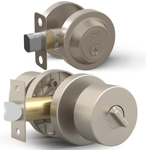Mega Handles Buena Türknäufe und Riegelschloss, wendbar, Satin-Nickel, für Innen- und Außentüren, passend für alle Standard-Türgrößen, satiniertes Nickel, 1 Stück