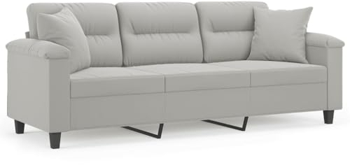 Willood 3-Sitzer-Sofa mit Kissen Liegesofa für Wohnzimmer, Polstersofa Sessel Relaxsofa Loungesofa Relaxcouch Hellgrau 180 cm Mikrofasergewebe