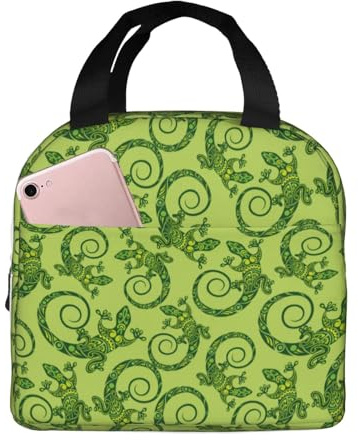 Loncheras aisladas para hombres y mujeres, trabajo, tropical, lindo, lagarto, verde, bolsa térmica suave aislada para viajes, resistente al agua, lonchera pequeña para adultos, para hombres y mujeres