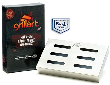 grillart® Scatola per affumicatura originale BBQ in 100% acciaio inox / Smokerbox/Aromabox/Accessori per barbecue a gas, barbecue a sfera e carbonella / Dimensioni 21 x 13 x 3,5 cm