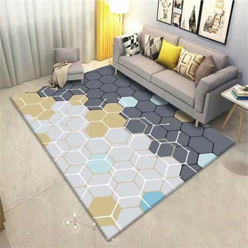 RUGMRZ Waschbarer Teppich Schlafzimmer Rechteckiger Wohnzimmer Graublauer Maschinenwaschbar Deko Terrasse 200X250Cm 6Ft 6.7''X8Ft 2.4''