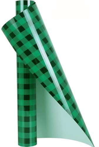Plotterfolie Textil Weihnachten Schwarz-grünes Karo Vinylfolie Plotter HTV 30.5cm x 457cm, Flexfolie Plotter Textil für DIY Kleidung, Mützen, Hosen, andere Stoffe, Leicht zu schneiden und zu jäten