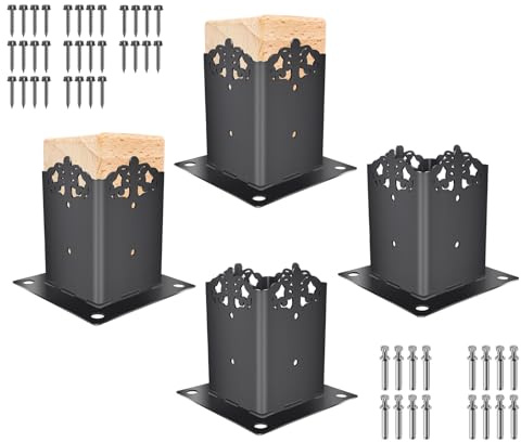 Gembirov Hollow Out 4x4 Post Base, Decorative Post Base Brackets Inner Size 3.5x3.5, for Pavilion Deck Railing Mailbox Support Deck Base Plate,Wood Deck Fence (BK4x4 Post Base 4Pcs)