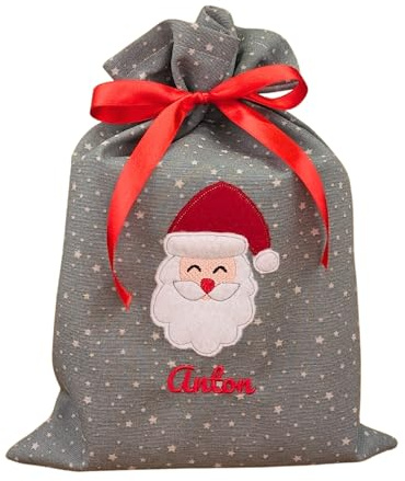 Nikolaussack personalisiert mit Name zu Weihnachten, bestickter Stoffsack mit Schleifenband in groß und klein als Geschenkverpackung (L)