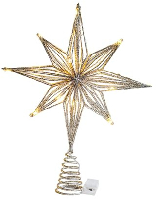 Weihnachtsbaumspitze Stern Beleuchtet, Christbaumspitze Beleuchtet mit Eingebautem, 3D Geometrisch Stern Weihnachtsbaumspitze für Weihnachtsdekoration Neujahr Dekor, 25 cm Champagner