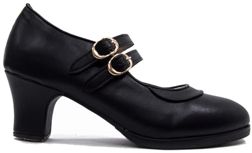 El Rocio desde 1980 Zapato De Flamenco con Doble Suela y 2 Correas (Negro, Sistema Tallas Calzado EU, Adulto, Mujer, Números, Mediano, 37)